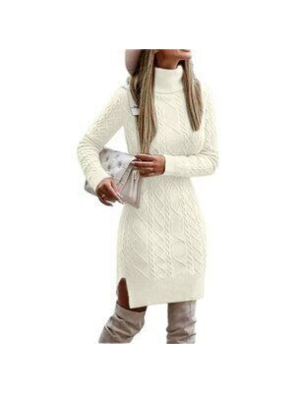 Women's Cable Knit Sweater Dress Bodycon Long Sleeve Turtleneck Mini Dress